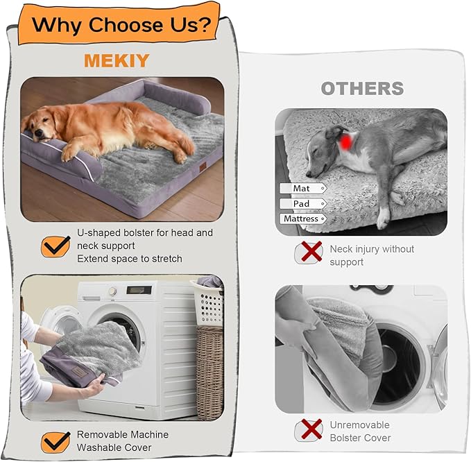 Orthopedic Large Dog Bed Washable, Orthopedic Dog Bed with Washable Removable Cover, XLarge Orthopedic Dog Beds for Large Dogs, Waterproof Pet Beds and Non-Slip Bottom, Extra Purple Large Dog Bed