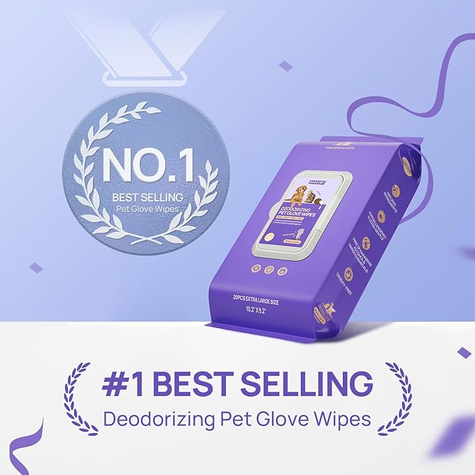 HICC PET Cleaning & Deodorizing Bathing Wipes for Dogs & Cats, Hypoallergenic Coconut Oil Grooming Glove Wipes for Dogs Nourishing Fur, Cat Wipes Cleaning Fur for Daily and Traveling Care