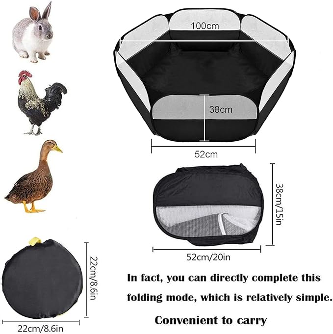 Small Animals Playpen, Outdoor/Indoor Pop Open Pet Exercise Fence, Guinea Pig Accessories Metal Wire Yard Fence C&C Cage Tent for Rabbits, Hamster, Chinchillas and Hedgehogs (Black no Cover)