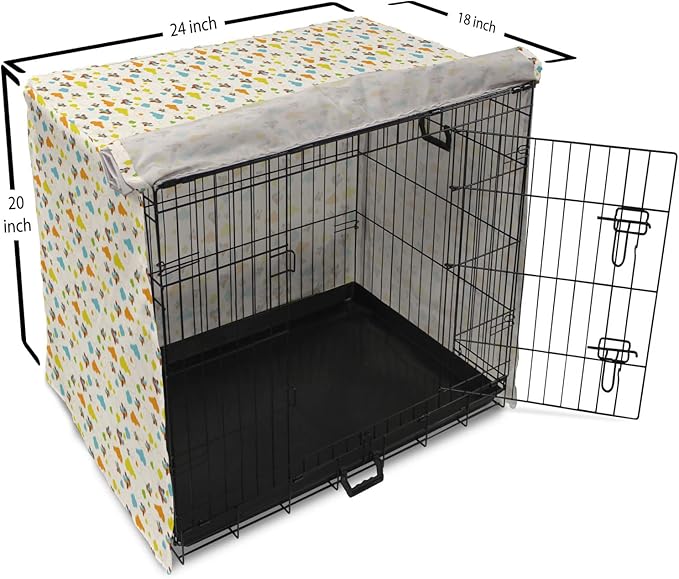 Lunarable Cartoon Dog Crate Cover, Flying Airplanes with a Style Fun Clouds in Colorful Design Artwork Print, Easy to Use Pet Kennel Cover for Cats & Medium Dogs, 24 Inch, Dark Orange and Blue