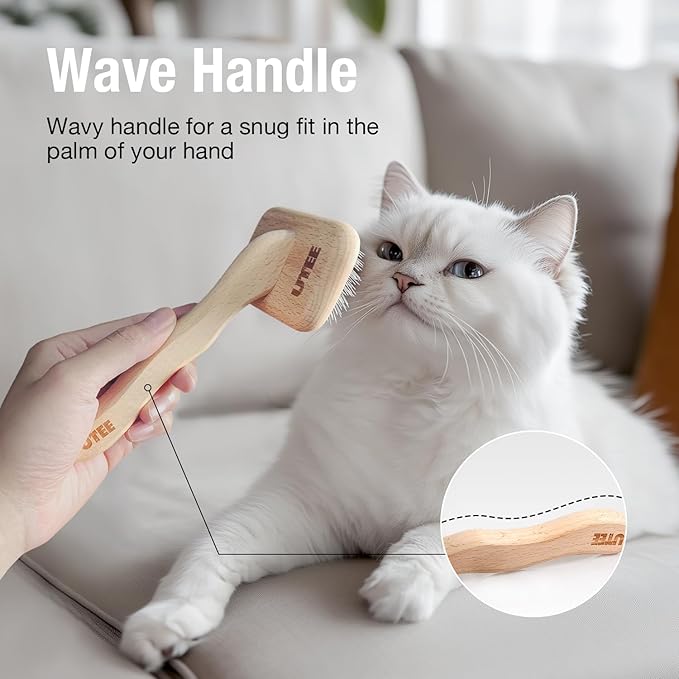Slicker Brush Groom Like a Professinal Stainless Steel Pins, Lightweight Beech Wood Body, Ground and Polished Tips, Medium Pet Bruch
