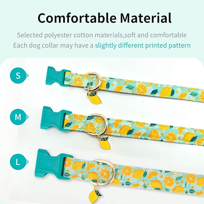Fashionable Dog Collar with Bow Tie for Small Medium Large Dogs,Cute and Soft Puppy Collar for Male Female Dogs, Yellow Durable Cotton Dog Collar with Adjustable Buckle Lemon Pattern (S, Yellow Lemon)