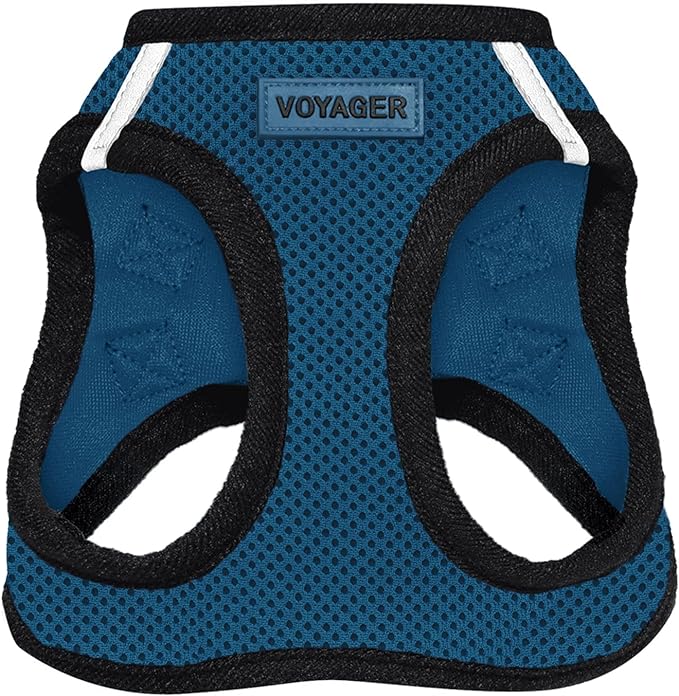 Voyager Step-in Air Dog Harness - All Weather Mesh, Reflective, No Pull Harness for Small, Medium Dogs, Cats - Secure with Hook & Loop Fastener, Buckle, Double D-Rings - Blue/Black Trim, S