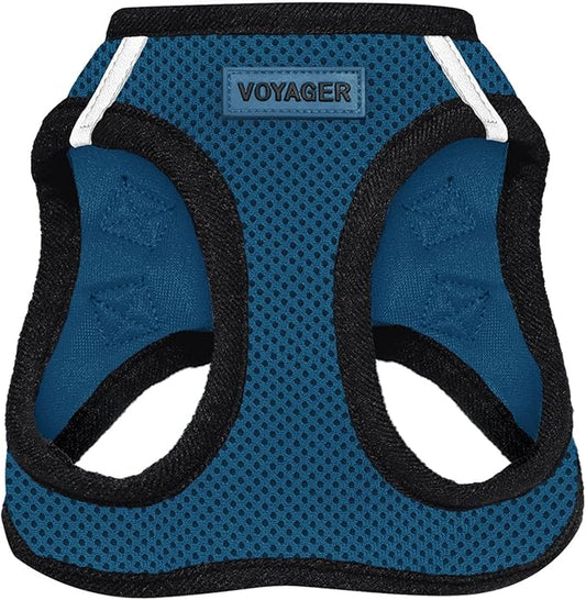 Voyager Step-In Air Dog Harness - All Weather Mesh, Reflective, No Pull Harness for Small, Medium Dogs, Cats - Secure with Hook & Loop Fastener, Buckle, Double D-Rings - Blue/Black Trim, XXS