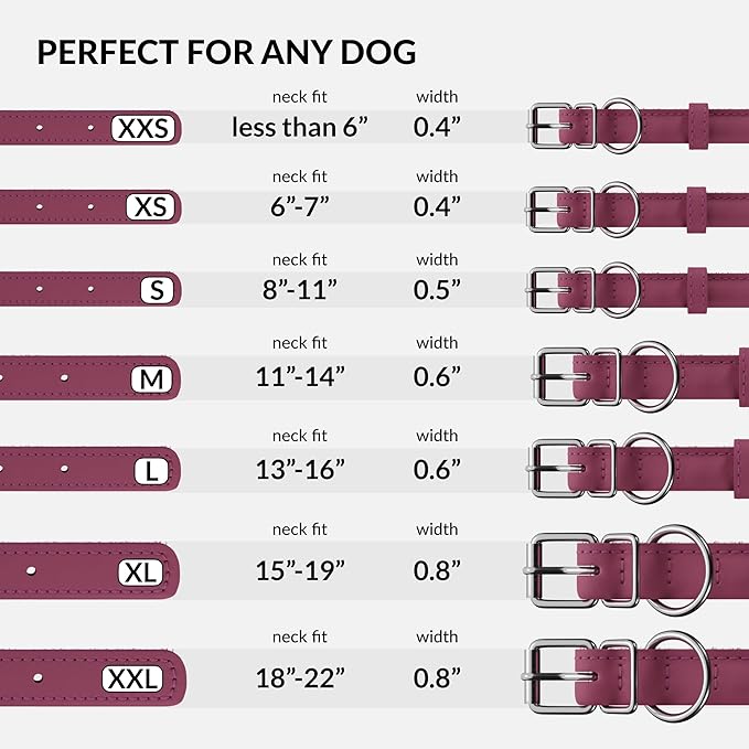 CollarDirect Rolled Leather Dog Collar, Soft Padded Round Puppy Collar, Handmade Genuine Leather Collar Dog Small Large Cat Collars 13 Colors (6 Inch, Pink Smooth)