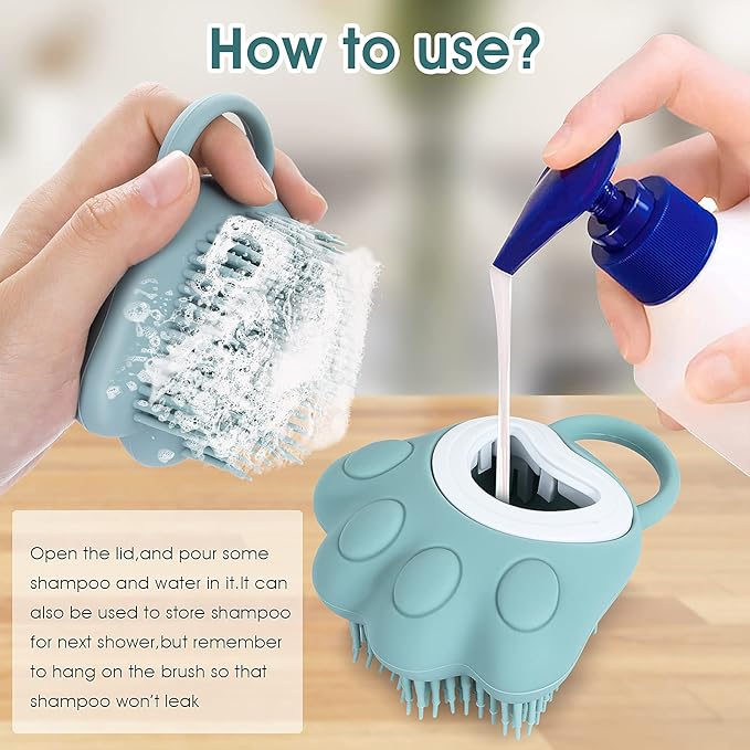 Molain Pet Grooming Brush, Silicone Rubber Dog Bath Brush Comb, Soft Silicone Puppy Massage Brush Hair Fur Grooming Cleaning Brush with Shampoo Dispenser, Blue