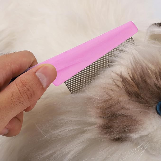 Pet Hair Comb, 2 in 1 Multifunctional Pet Hair Comb for Grooming and Dehairing, Flea and Tear Stain Removal Cat And Dog Comb, Pink (2 Count)