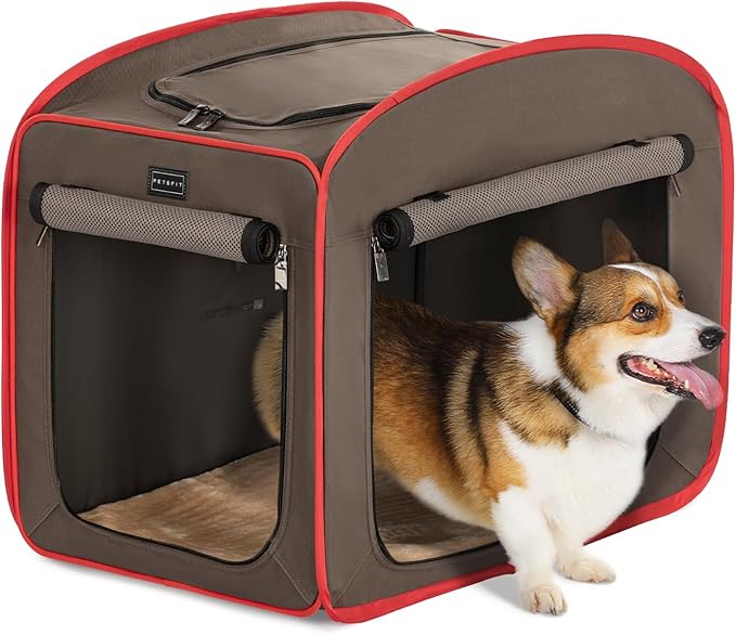 Petsfit Pop Up Dog Crate, Portable Dog Crates for Medium Dogs,Lightweight&Collapsible Pet Cage Cat Kennel, Included Soft Mat and Carrying Case,Red,Medium