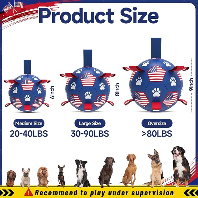 QDAN Dog Toys Soccer Ball with Straps - Durable Dog Balls for Extra Large Dogs, Beach Pool Dog Water Toy, Puppy Dog Birthday Gifts, Herding Balls for Dog (9 Inch)