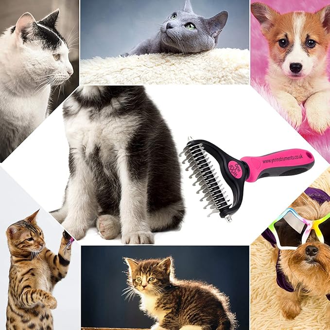 YNR Dog Dematting Comb Grooming Tool Kit, 2 Sided Professional Deshedding Comb Undercoat Rake to Remove Loose Knots, Mats, Tangles Hairs Fits for Pets, Dogs, Cats, Horses and Rabbits