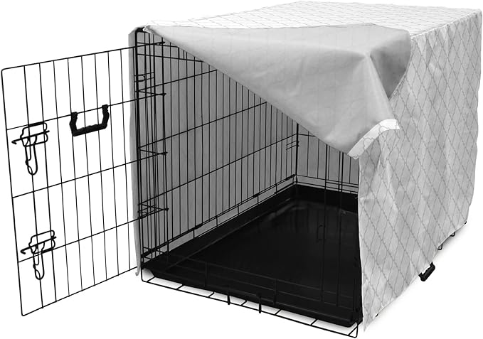 Lunarable Grey Dog Crate Cover, Moroccan Traditional Trellis Pattern Simple Geometric Monochrome Tile, Easy to Use Pet Kennel Cover for Cats & Medium Dogs, 24 Inch, White Grey