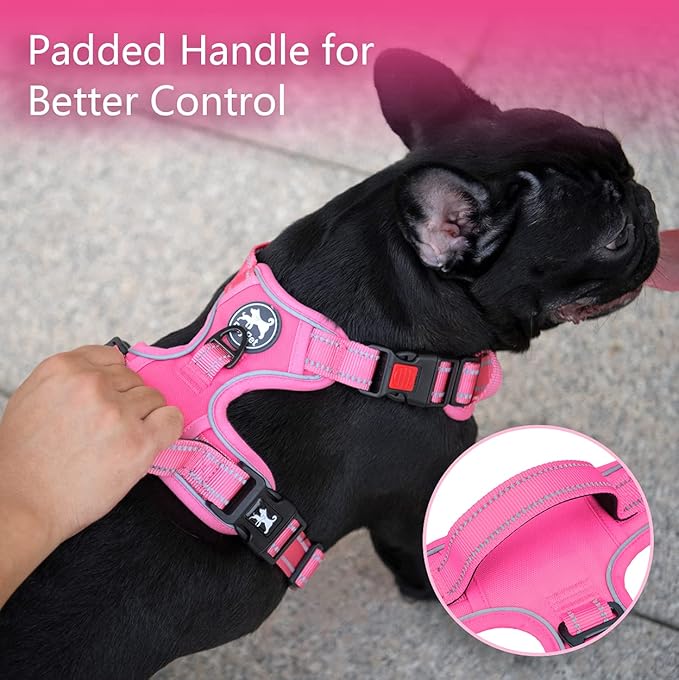 PoyPet No Pull Dog Harness, No Choke Reflective Dog Vest, Adjustable Pet Harnesses with Easy Control Padded Handle for Small Medium Large Dogs(Pink Matching Trim,XS)