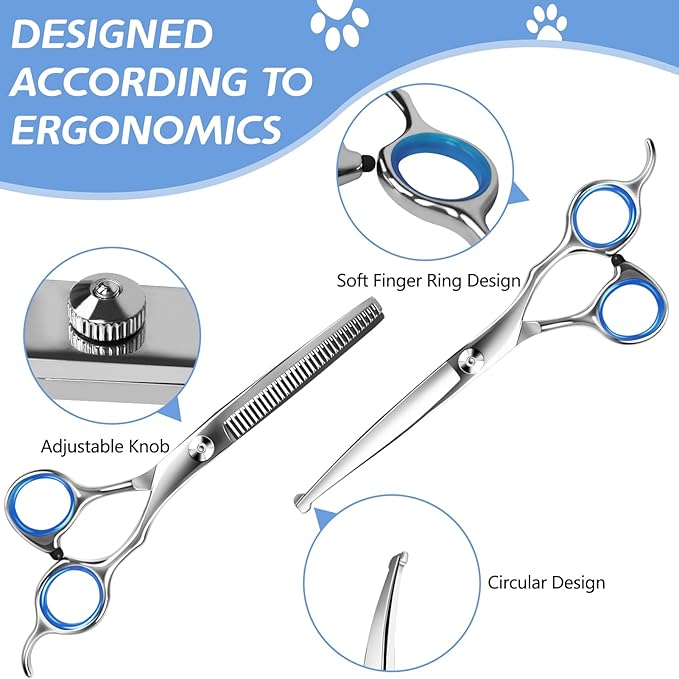 Niura 7 in 1 Professional Pet Grooming Kit - Grooming Scissors Kit Set for Dog & Cat