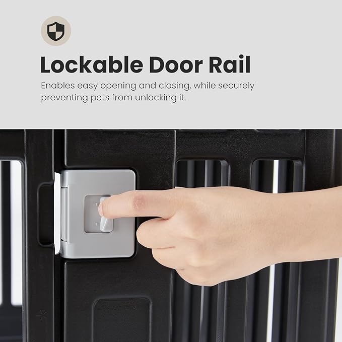 Sweetcrispy Plastic Dog Playpen - 4-Panel 24" Expandable & Durable Pet Fence for Small to Medium Dogs - Indoor & Outdoor Portable Puppy Playpen with Secure Locking Door, Black