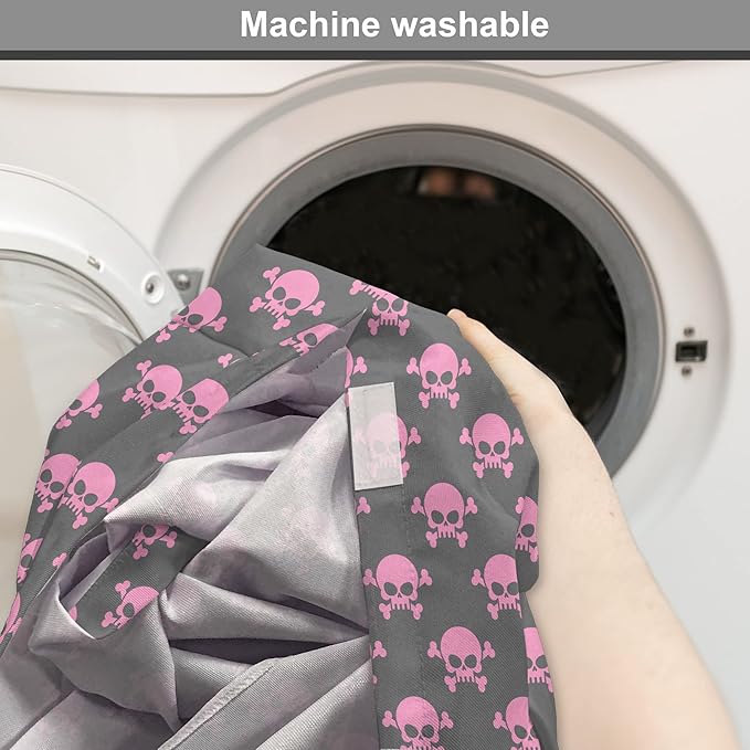 Lunarable Skull Dog Crate Cover, Vivid Pirate on Pale Background Head of a Skeleton and Bones Halloween Themed, Easy to Use Pet Kennel Cover for Cats & Medium Dogs, 24 Inch, Pink Taupe
