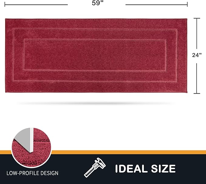 PURRUGS Dirt Trapper Door Mat 24" x 59.5", Non-Slip/Skid Machine Washable Entryway Rug, Dog Door Mat, Super Absorbent Welcome Mat for Muddy Wet Shoes and Paws, Burgundy Red