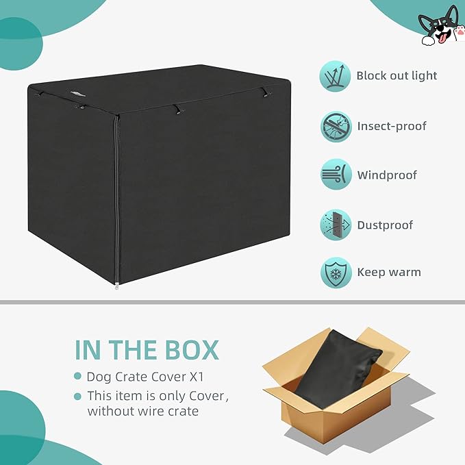 Dog Crate Cover, 30 Inch Dogs Kennel Covers for Medium and Large Puppy, Lightweight 600D Polyester Fabric,Machine Wash & Dry, Black