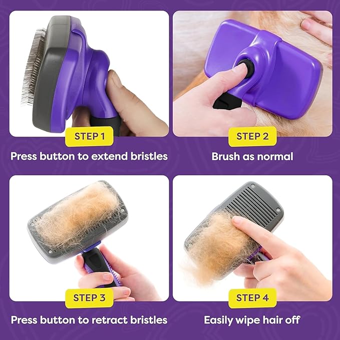 YINGFAN Slicker Brush for Dogs, Self Cleaning Dog Brush for Shedding, Dog Hair Brush for Long Haired Dogs, 7.1 Inch (Purple)