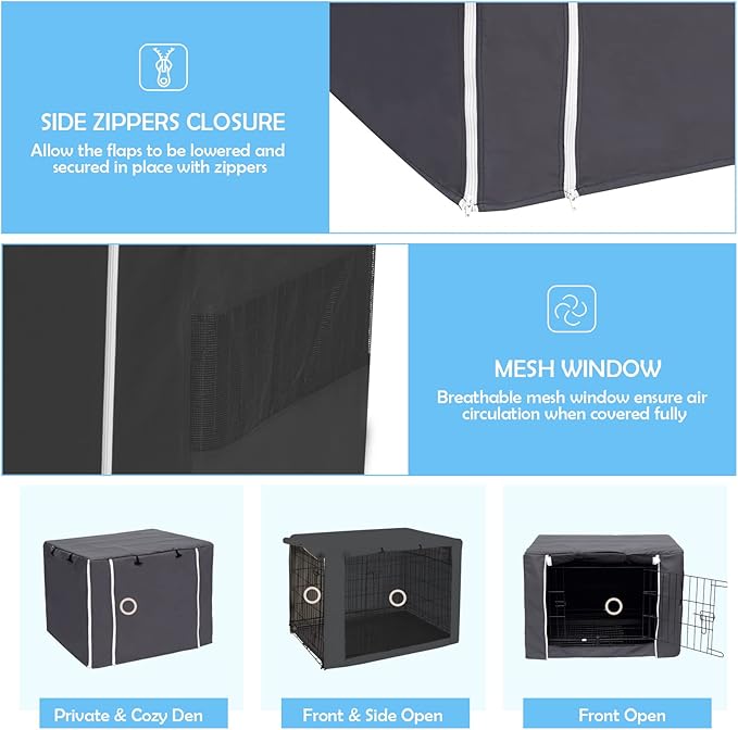Dog Crate Cover for Wire Crates Kennel 2 Doors Heavy Duty Waterproof Windproof Soundproof Pet Cage Cover Home Decoration - Cover only - Dark Grey - Fits 30 Inch Crates