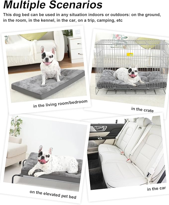 Dog Bed for Crate Washable Dog Bed Medium Size Dog Plush Dog Kennel Pad Pet Sleeping Mat with Anti-Slip Bottom, 29x18 Inch, Grey