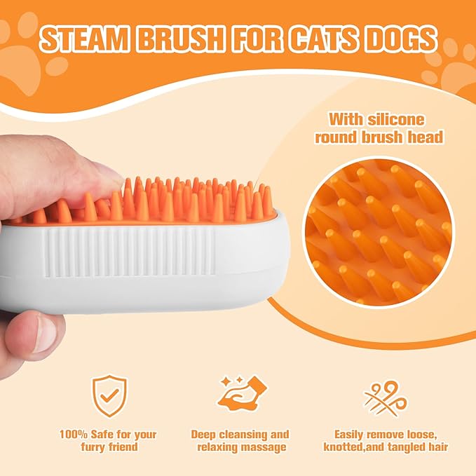 Puffease Cat Steam Brush,Spritz Defur Comb for Cats,Steam Brush for Cats Massage,Detachable Brushes to Effectively Gently Remove Dirt,Dander,Mats from Your Long and Short Hair Dogs's Coat