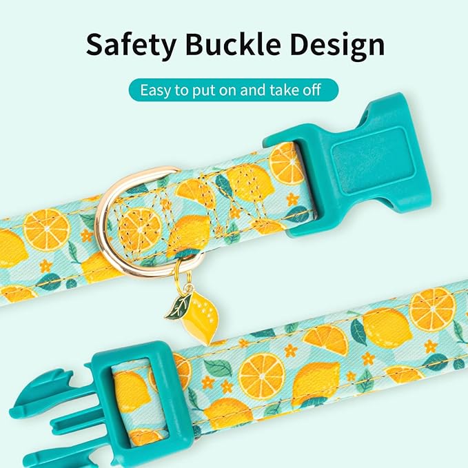 Fashionable Dog Collar with Bow Tie for Small Medium Large Dogs,Cute and Soft Puppy Collar for Male Female Dogs, Yellow Durable Cotton Dog Collar with Adjustable Buckle Lemon Pattern (S, Yellow Lemon)