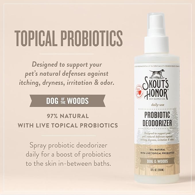 SKOUT'S HONOR Pet Deodorizer Spray- Hydrating Daily-Use with Avocado Oil & Omega-3s, Paraben & Sulfate-Free, 97% Natural, 8oz, Dog of The Woods