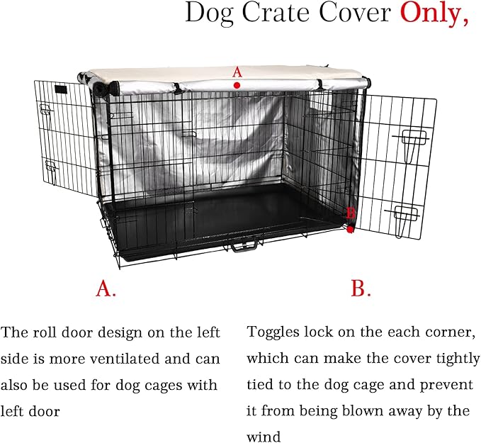Senmortar Double Door Dog Crate Cover Wire Dog Cage Cover Waterproof Durable Lightweight 420D Polyester for Pet Crates Beige 36 inches