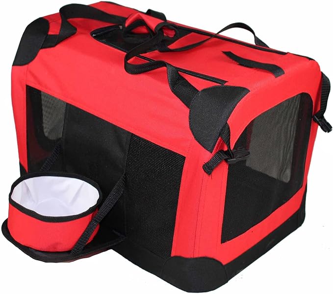 Pet Life Deluxe Vista-View 360 Degree Zippered Soft Folding Dog Crate with Built-in Tray and Travel Pet Bowl - Dog Kennel Featuring with Dual-Zippered Entrances