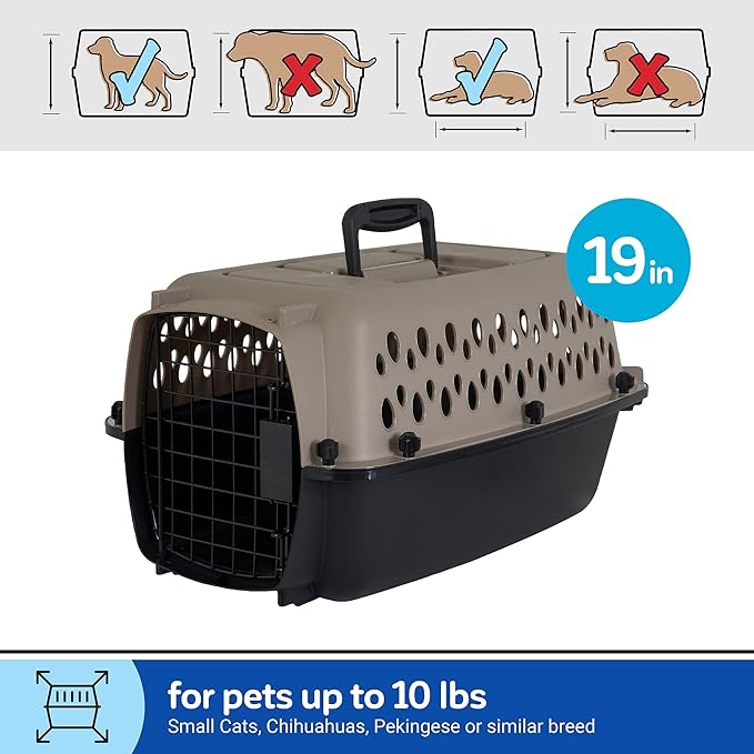 Petmate Vari Dog Kennel 19", Taupe & Black, Portable Dog Crate for Pets up to 10lbs, Made in USA