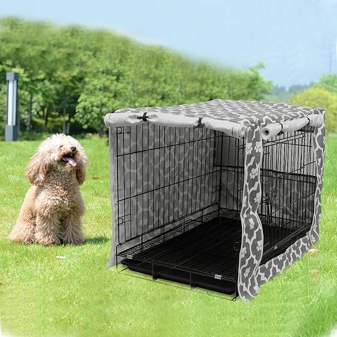 Pethiy Dog Crate Cover Durable Polyester Pet Kennel Cover Universal Fit for Wire Dog Crate - Fits Most 48 inch Dog Crates - Cover only-Gray Soles-48