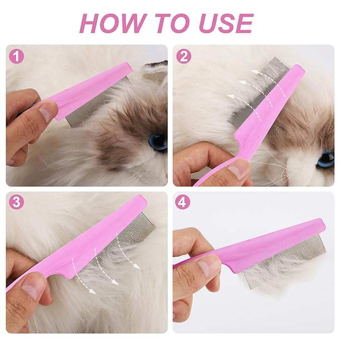 Pet Hair Comb, 2 in 1 Multifunctional Pet Hair Comb for Grooming and Dehairing, Flea and Tear Stain Removal Cat And Dog Comb, Pink (2 Count)