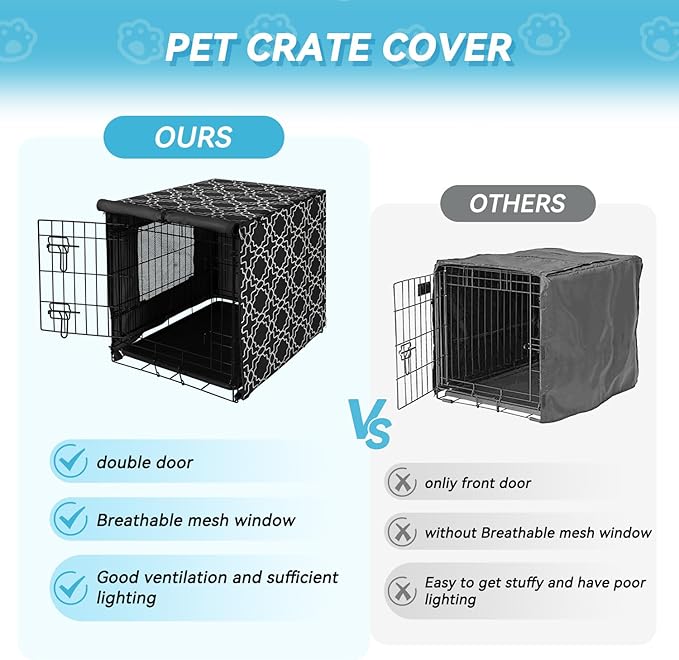 X-ZONE PET 36" Dog Crate Cover for Indoor/Outdoor - Heavy Duty Polyester Pet Kennel Cover Fits for Wire Dog Cage Black Print