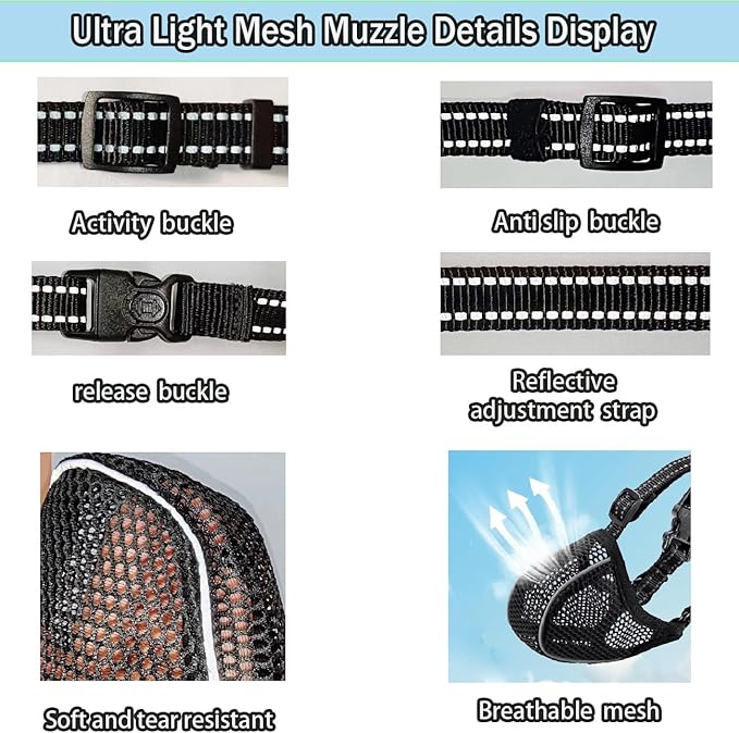 Large Dog Muzzle, Muzzle for Large Dogs to Prevent Eating/Chewing/Biting, Breathable Reflective Adjustable Medium Dog Accessories Dog Muzzle (Black, XL)