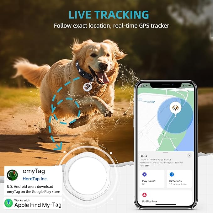 Dog Tracker-Airtag Dog Collar-Android Airtag-GPS Tracker for Dogs-Pet Tracker | Android and iOS Universal | No Charging Required | No Monthly Fee | Works with Any Collar