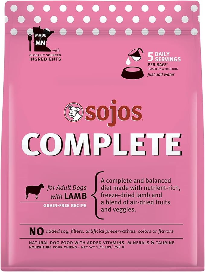 SOJOS Complete Lamb Recipe Dehydrated Dog Food, 1.75 lb, Pink