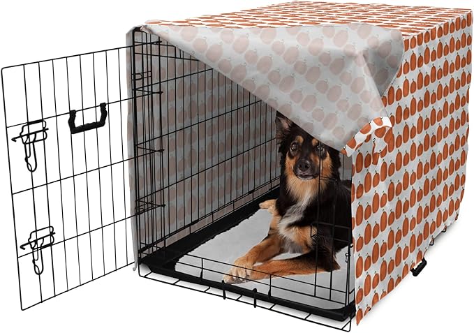 Lunarable Autumn Pumpkin Dog Crate Cover, Simplistic Halloween Fruit Pattern on Plain Backdrop, Easy to Use Pet Kennel Cover for Medium Large Dogs, 36 Inch, Orange Green