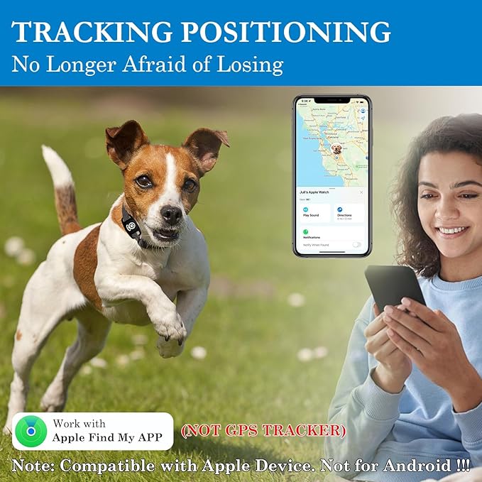 Pet Location Tracker for Dogs, Smart Tag with Enhanced Coverage, Works Seamlessly with Find My App, No Monthly Fees, Not GPS-Dependent (Black)