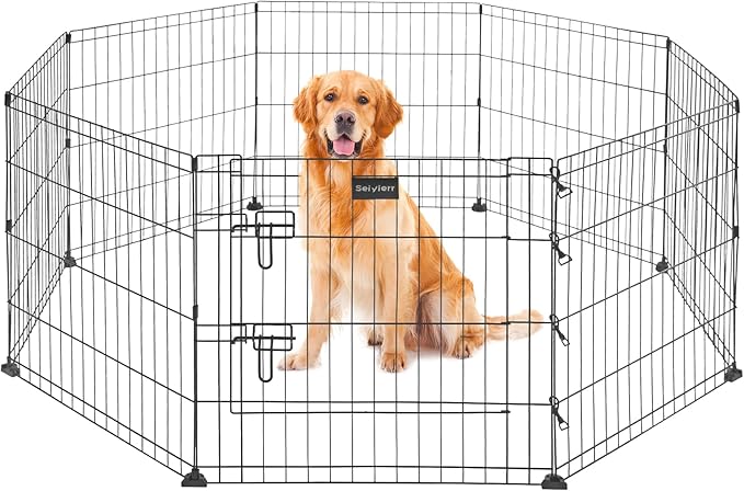 Metal Dog Fence for Camping, Foldable Cat Exercise Pens with Doors, Pet Playpen Puppy Play Pen Indoors Outdoors Temporary Fence,8 Panel 24" W x H