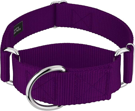 Country Brook Petz 1 1/2 Inch Martingale Heavy Duty Nylon Adjustable Dog Collar for Small, Medium, Large Breeds - Vibrant 17 Color Selection (Purple, Extra Large)