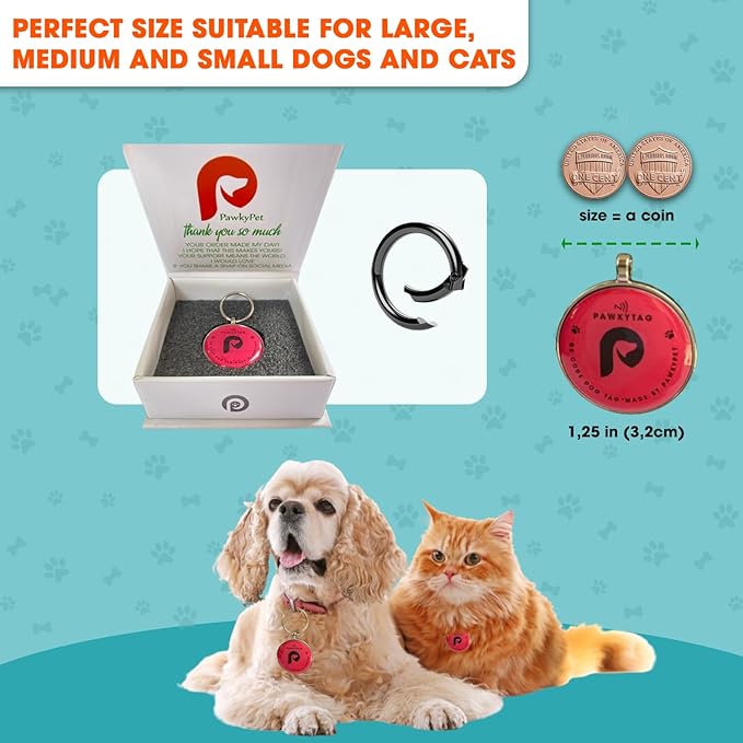 SMORDERNPETZ - Smart Dog Tag for Dogs and Cats - Durable Dog Name Tag - Waterproof QR Code Dog Tags for Pets with Anti-Lost Feature, Easy to Use - No Subscription Fees - Pack of 1(Pink)