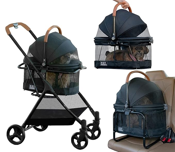 Pet Gear 3-in-1 Travel System, View 360 Stroller Converts to Carrier and Booster Seat with Easy Click N Go Technology, for Small Dogs & Cats, 4 Colors New Jet Black
