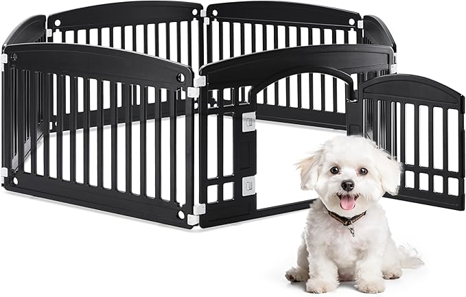 HealSmart 6 Panel 24" Plastic Dog Playpen, Folding & Portable Pet Playpen for Indoor & Outdoor Use, Safe & Secure Fence, Ideal for Small to Medium Dogs, Black