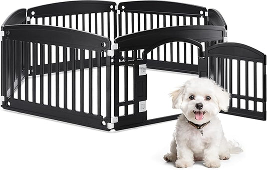 HealSmart 6 Panel 24" Plastic Dog Playpen, Folding & Portable Pet Playpen for Indoor & Outdoor Use, Safe & Secure Fence, Ideal for Small to Medium Dogs, Black