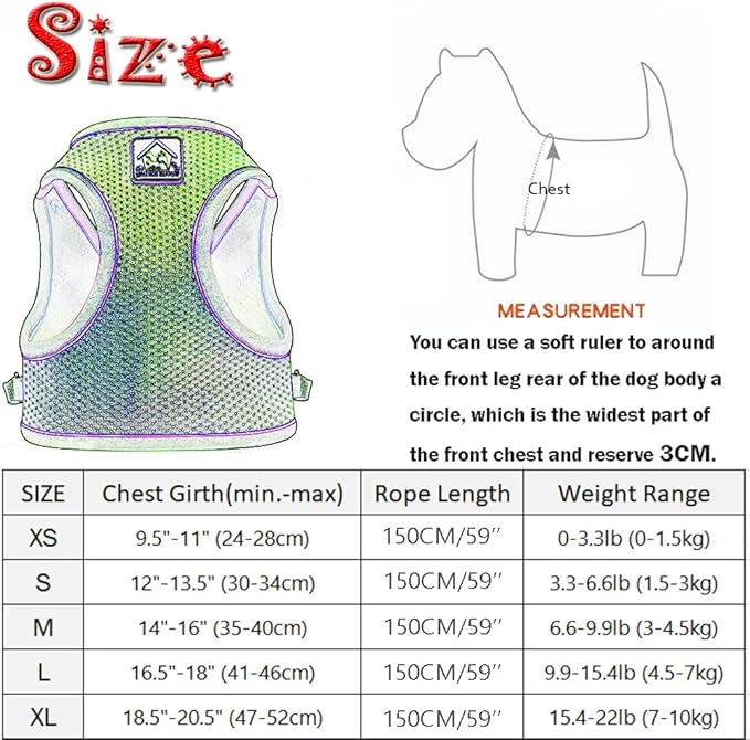 FEimaX Dog Harness and Leash Set, No Pull Soft Mesh Reflective Escape Proof Small Dog Cat Vest Adjustable Pet Outdoor Harnesses for Puppy Kitten Rabbit