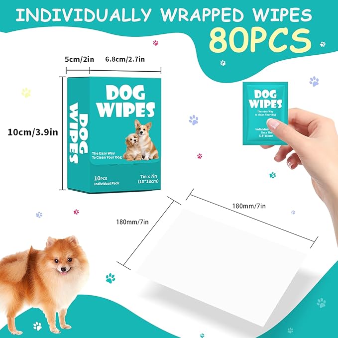 Pet Wipes for Dogs, Cleaning and Odor-Controlling Grooming Wipes for Paws, 80 Count