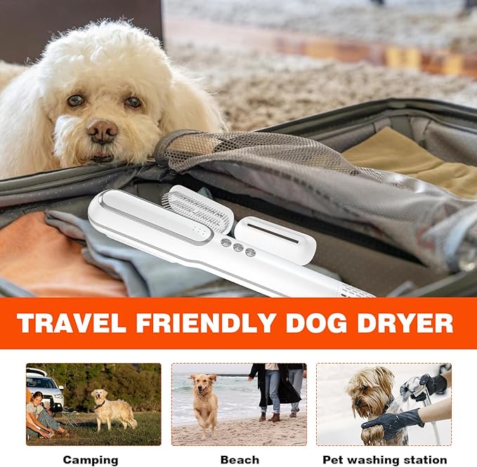 Portable Handheld Pet Grooming Hair Dryer, Dog Hair Dryer Pet Grooming Dryer Smart Temp Feature, lower noise, Adjustable 3 Temperature &3 Airflow Speed for Household Travel Camping