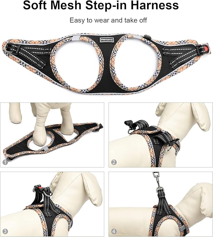 Mercano Soft Mesh Dog Harness and Leash Set, No-Chock Step-in Reflective Breathable Lightweight Easy Walk Escape Proof Vest Harnesses with Safety Buckle for Small Medium Dogs, Cats (Black Yellow, M)