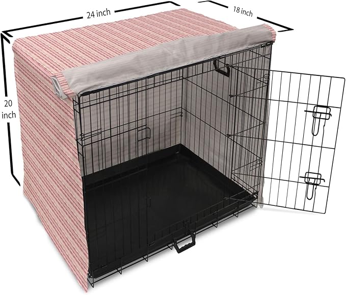 Lunarable Dusty Rose Dog Crate Cover, Doodle Style Waves Horizontal Stripes Simplistic Cheerful, Easy to Use Pet Kennel Cover for Cats & Medium Dogs, 24 Inch, Dried Rose Pale Pink