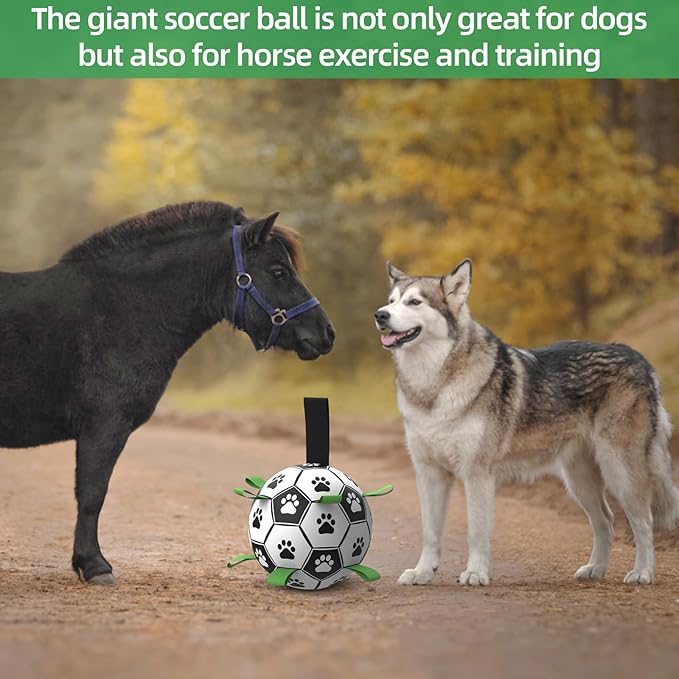 QDAN Dog Toys Extra Large Soccer Ball with Straps, Interactive Dog Toys for Tug of War, Puppy Birthday Gifts, Dog Tug Toy, Dog Water Toy, Durable Dog Balls World Cup for Large Dogs(9 Inch)
